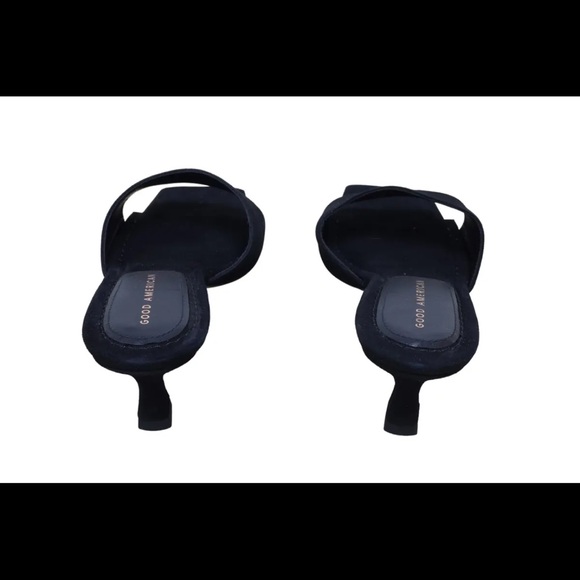 NWT Women’s Good American Square Toe Black Suede Heels with Gold Accents 7.5 - Picture 3 of 7